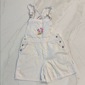 Warner Bros. Vintage White Overalls with Embroidered Cartoon